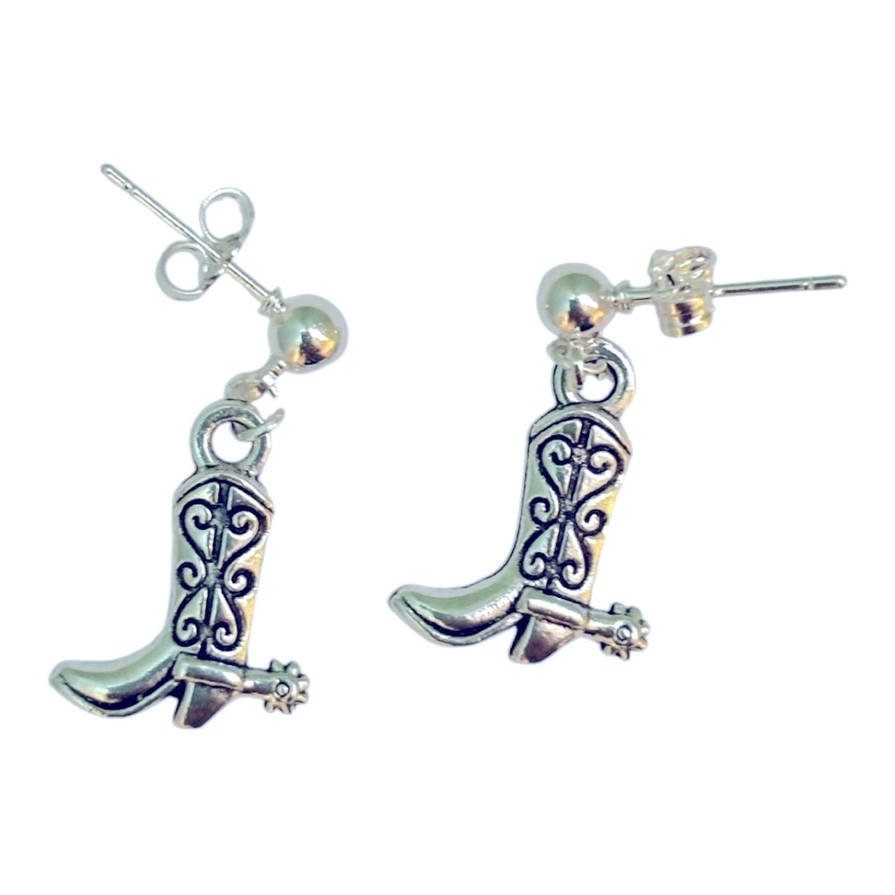 Cowgirl cowboy boot 925 sterling silver plated stud earrings western small